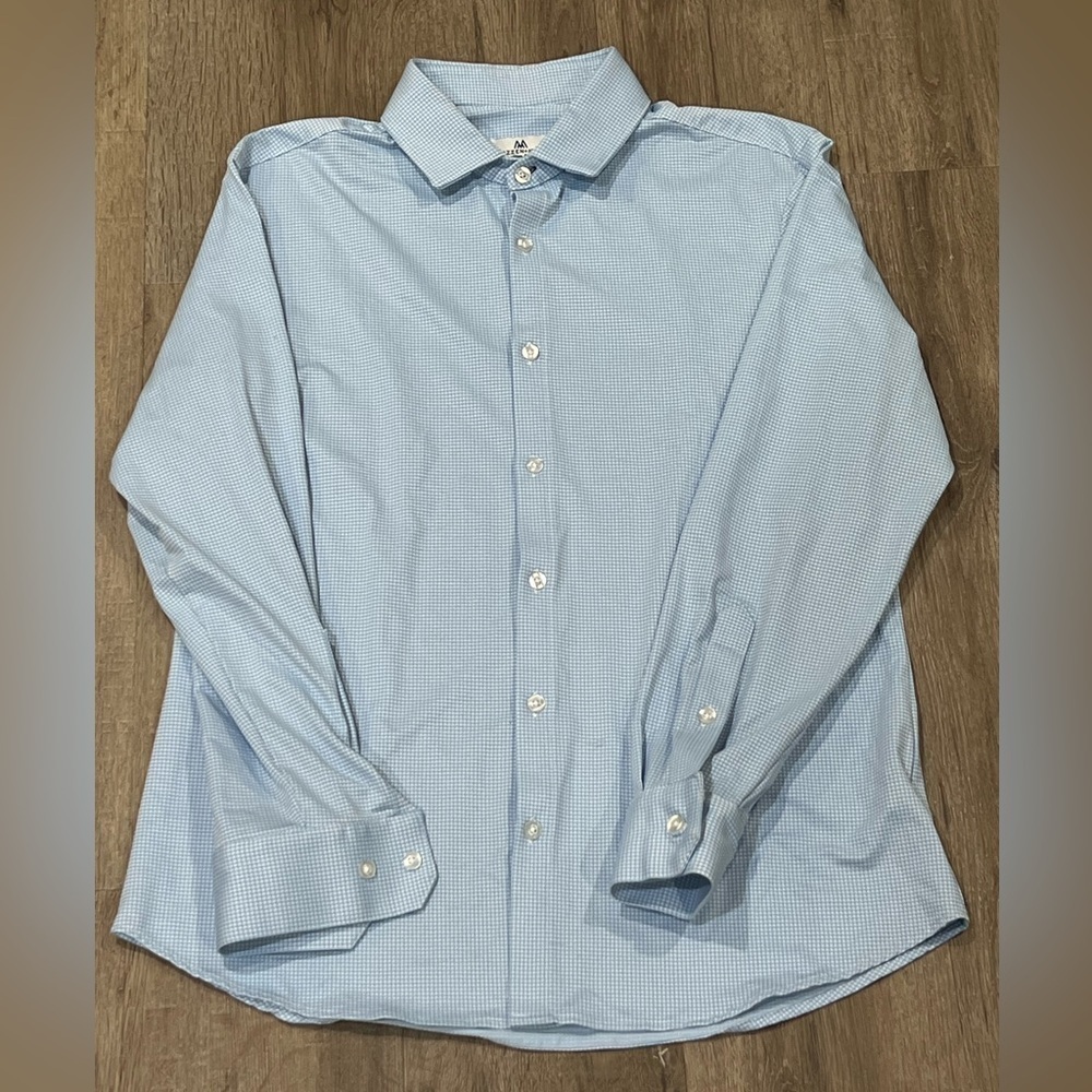 Mizzen+Main Large Trim Fit Blue Small Check Gingham Stretch Cotton Shirt